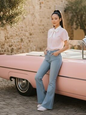 Unique Vintage pink and white top Size L with tags.
